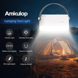 Led Rechargeable Camping Lantern with Tent Light & Portable Lamp - USB-C Magnetic Base, Stepless Dimmable, 2000mAh Battery, Hanging Design, Power Indicator, Compact & Lightweight