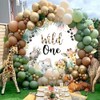 OERJU Wild One Round Backdrop Cover Jungle Safari Animals 1st
