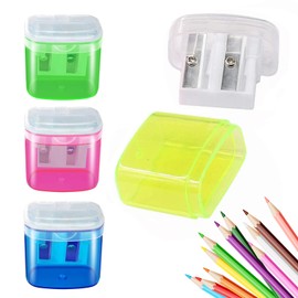 4 Pcs Manual Pencil Sharpeners, Double-Hole Pencil Sharpener with Container,Cute and Colorful Pencil Sharpener，Colorful Compact Dual Holes Pencil Sharpeners, Portable Manual Pencil Sharpene