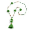 Avalaya Long Spring Green Glass Bead Pom Pom Tassel Necklace/
