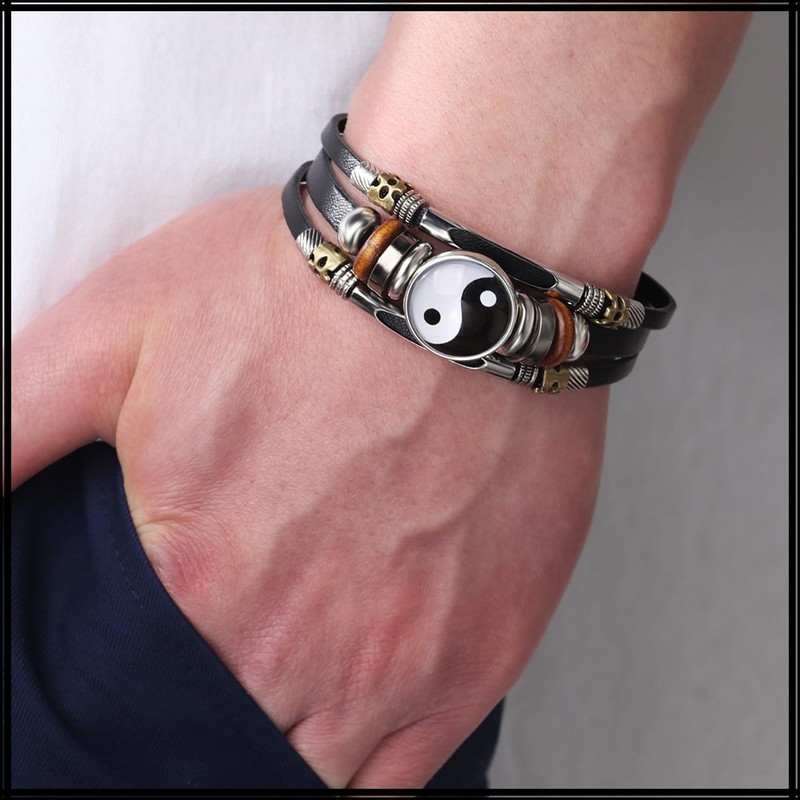 White Fang AZ260 Bracelet, Magatama, Large Cave Diagram, Leather, Ethnic