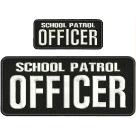 SCHOOL PATROL OFFICER EMBROIDERY PATCH 4X10 & 2X5 HOOK ON BACK  BLK/WHITE