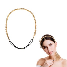 Gold Headpiece - ShiningUU Crystal Rhinestone Headband with Chain Detail | 70s Accessories for Women | Wedding Hair Accessories for Bride & Bridesmaids