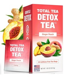 Total Tea SIimming Detox Tea Caffeine Free - 25 Day Detox - Weight l0ss for women with Chamomile, Hibiscus Tea & Ginger Root for Colon Cleanse – Natural Herbal Ginger & Peach Fruit Tea for Digestive Health