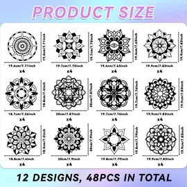 EggSun 48pcs Mandala Fuzzy Velvet Coloring Posters Kit, DIY Beautiful Arts and Crafts Velvet Coloring Mess Free Felt Coloring Pages for Adult Kids Family Activities and Party Favors