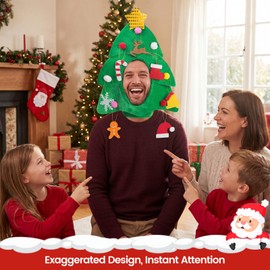 DomeStar Christmas Tree Hat with 7PCS Ornaments, Funny Crazy Santa Hat for Party Celebrations