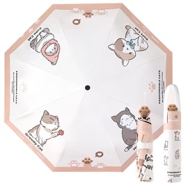 YasYouRi Folding Umbrella, Cat Paw Cat Pattern, Cute, Open and Close with Light Force, Women's, For Both Sun and Rain, Light Blocking, Heat Blocking, Sun Protection, Sun Protection, Sun Protection