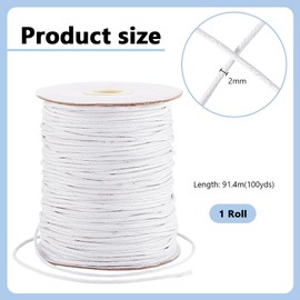 PH PandaHall 2mm Waxed Cotton Cord, 100 Yards White Waxed Beading Thread String Twine for DIY Bracelet Necklace String Macrame Sewing Project Dreamcatcher Jewellery Making