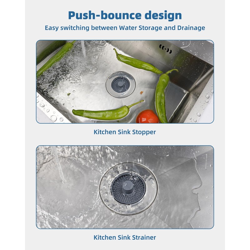 iFealClear 2 PCS 3-in-1 Kitchen Drain Stopper,Upgraded Kitchen Plug Strainer,