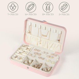 Hatori Travel Jewelry Case for Women, Portable PU Leather Travel Jewelry Organizer Box for Necklace Earrings Ring Bracelet, Small Jewelry Box Gifts for Teen, Girls, Moms and Daughters, Pink.