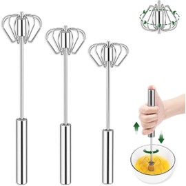 Slzhds Batidora Semiautomática de Acero Inoxidable, Batidora de Huevos con Manivela, Batidor Semiautomático de Acero Inoxidable, Batidora Giratoria de Mano, Ideal para Cocina,Horneado Y Pastel (3 Pcs)
