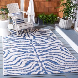 SAFAVIEH Courtyard Collection 8' x 10' Ivory/Navy CY8444 Indoor/ Outdoor Waterproof Easy Cleaning Patio Backyard Mudroom Area Rug