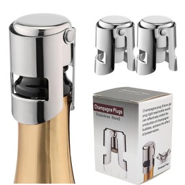Champagne Stoppers for Bottles, Pafusen 2 Pack Champagne Sealer Stopper, Stainless Steel Champagne Cork Stopper Toppers, Saver for Champagne Cava Prosecco Sparkling Wine