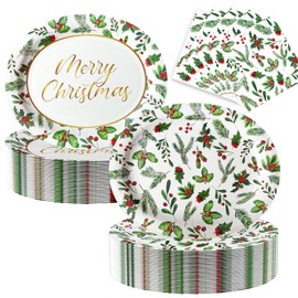 olentit 100Pcs Christmas Oval Paper Plates and Napkins Set -10" x 12" Large Disposable Heavy Duty Party Plates for Christmas Party
