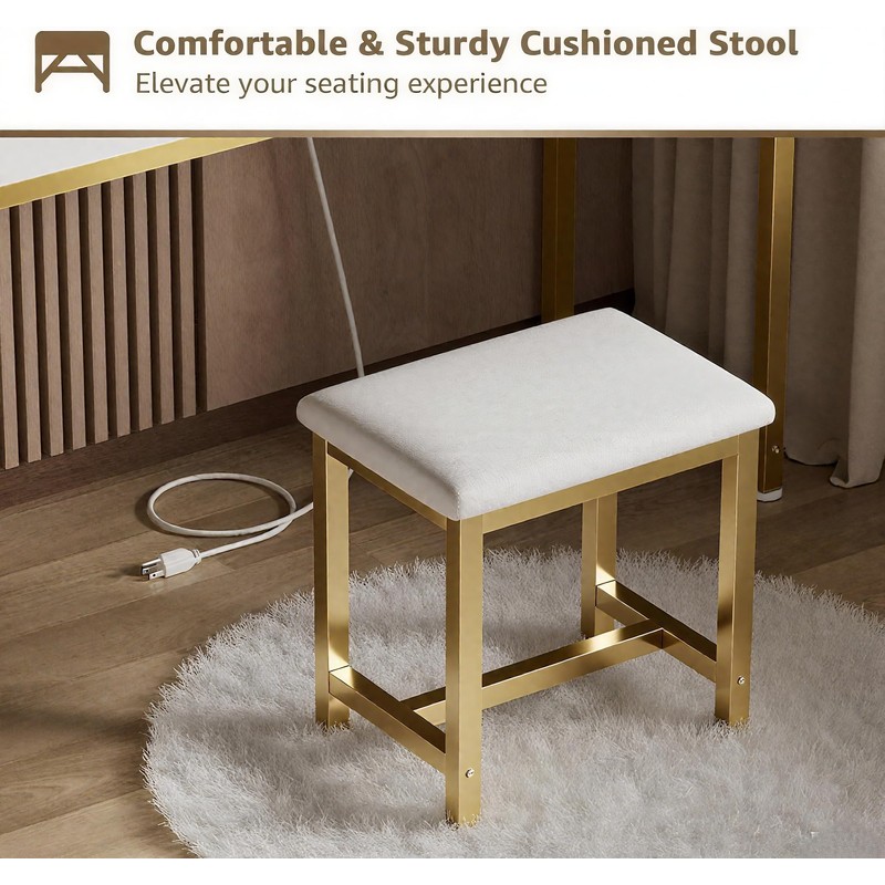 KAI-ROAD White and Gold Makeup Vanity Desk with Mirror and