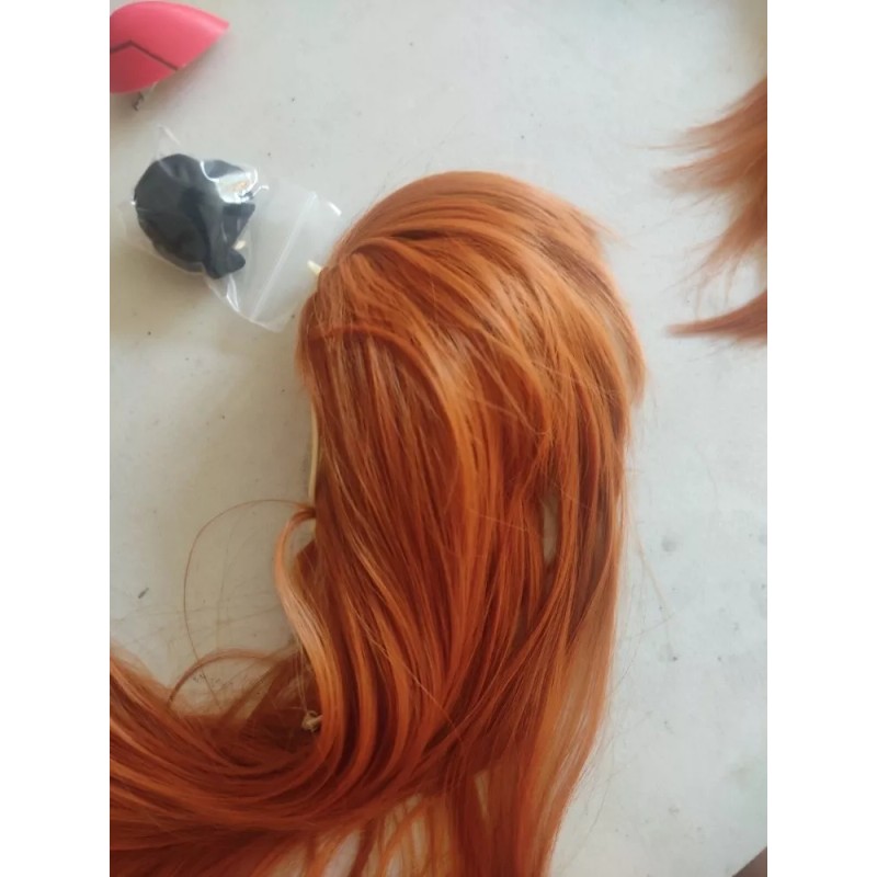 Caracterización Luna Peluca Asuka Langley Evangelion Cosplay Naranja Con Clips