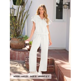 MEROKEETY Women 2 Piece Outfits Sweatsuit Set Half Zip Lapel Collar Short Sleeve Sweatshirt Wide Leg Sweatpant Tracksuit Sets White XL