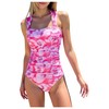 OYOANGLE Girl's Floral Print One Piece Swimsuit Mesh Ruched Bathing