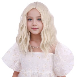 Peluca rubia blanca para niñas, peluca corta rubia clara con raya lateral, peluca ondulada y rizada para disfraces, fiestas, cosplay, pelucas sintéticas, redecilla para el pelo incluida