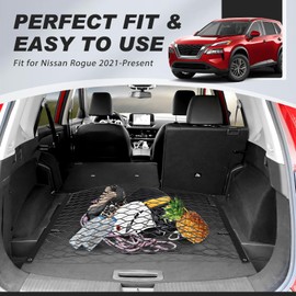 Karltys Trunk Mesh Cargo Net for Nissan Rogue 2026 2025 2024 2023 2022 2021, Floor Style Rear Trunk Cargo Net Fit Rogue Accessories, Heavy Duty Nylon Mesh Storage Netting Organizer with Hooks