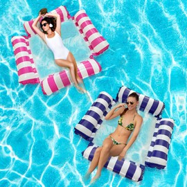 Meegoo Floaties for Adults, 2 Pack Pool Hammock Chair with Bottom Mesh, Fun Water Floaties for Adults, Travel Pool Float for River Lake Beach, Pool Accessories for Adults Summer Vacation