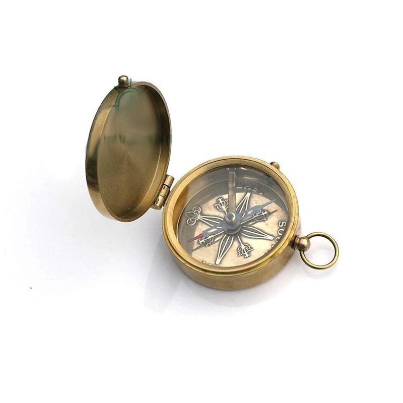 Ralph Waldo Emerson Brújula de latón con funda de cuero
