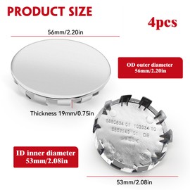 Set of 4 Hub Caps, Wheel Hub Caps, Hub Caps 56 mm, Wheel Centre Caps, OD 56 mm ID 53 mm Wheel Hub Cover, Car Wheel Hub Caps, Universal Cars Hub Caps Accessories, Car Modification Accessories, Silver