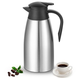 Osrioal 2L Thermal Coffee Pot, Stainless Steel Insulated Coffee Carafe with Press Button Top, Double-Walled Vacuum Coffee Jug, for Hot and Cold Drinks, Coffee, Tea, Beverage, Silver