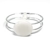 White Jade Stone Silver Bangle Cuff Bracelet