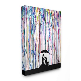 Stupell Industries Melting Colors Rainbow Rain Drops Umbrella Dog Silhouette Stretched Canvas Wall Art, 16 x 20, Multi-Color