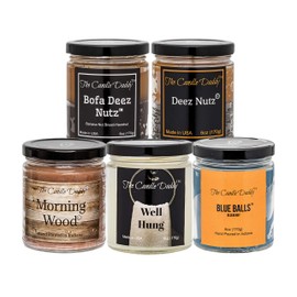 Daddy's Greatest Hits Vol. 1" Combo Set of Five of Our Favorite Scented 6oz Jar Candles - Deez Nutz, Bofa Deez Nuts, Blue Balls, Morning Wood and Well Hung. Funny Gift for Him Her