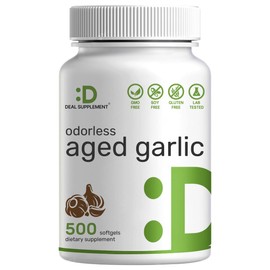 DEAL SUPPLEMENT Odorless Aged Garlic Pills, 6,000mg Per Serving, 500 Softgels – 24:1 Garlic Oil Extract – Fresh Allium Sativum Bulb Source – Heart & Immune Antioxidant Supplements – Non-GMO