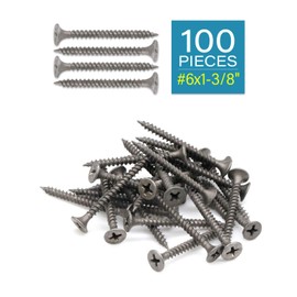 IMScrews 100pcs #6 x 1-3/8" Flat Head Phillips Drywall Screws Fine Thread Sharp Point Wood Screw, Carbon Steel 1022A, Gray Phosphate
