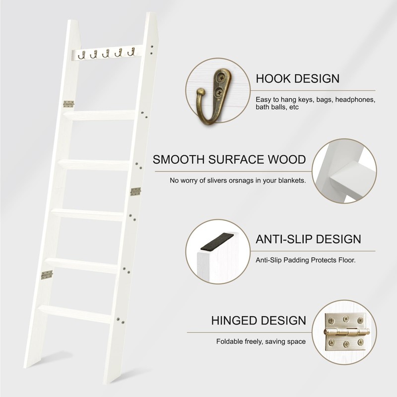 TEAKMAMA 6-Tier Blanket Ladder for Living Room and Bedroom,5.4 Ft