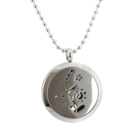 Flower Design Essential Oil Necklace in Stainless Steel on 30" Chain, Aromatherapy Diffuser Locket #6130