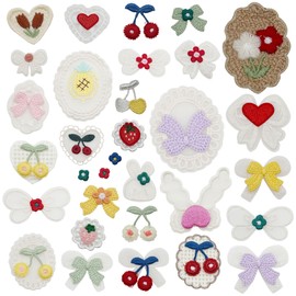 Yayatty 32 PCS Embroidered Iron on Patches Mixed Cherry Sew on Applique Patch Applique Decoration Sewing Patches for Jackets, Backpacks, Jeans, Clothes