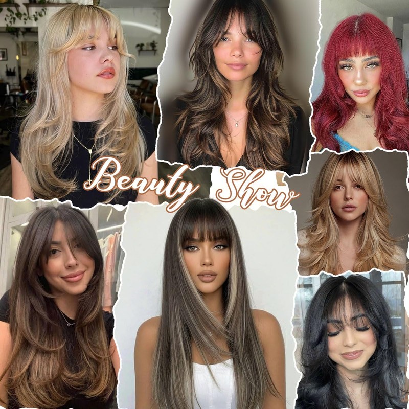 Sangtok Long Ombre Blonde Layered Wig with Bangs for Women,