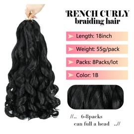 French Curly Braiding Hair 8 Pack 18 inch Loose Wavy Spiral Curl Braids Crochet Hair Deep Wave Synthetic Extensions Pre Stretched Bouncy Braiding hair(1B#, 18 inch)