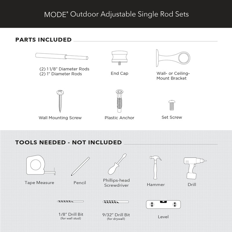 MODE Outdoor Collection 1 1/8" Diameter Curtain Rod Set with