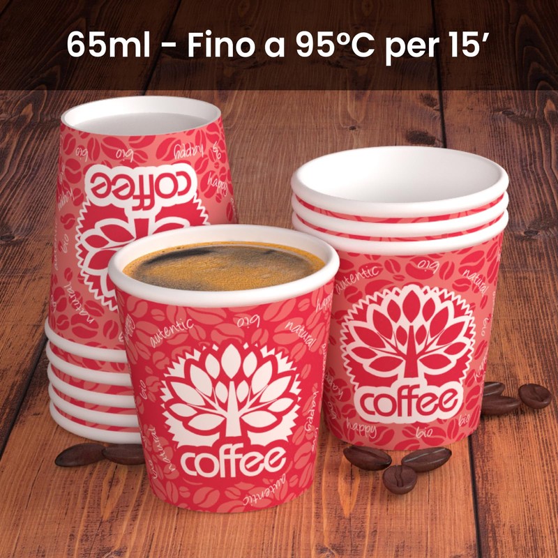 200 Paper Coffee Cups 65ml Red Forest Eco Friendly Biodegradable