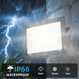 2 Pack 250W LED Flood Lights Outdoor, Super Bright Exterior Security Light with Plug, IP66 Waterproof Flood Light, 30000LM 6000K Daylight White Floodlight for Yard, Garden, Basketball Court, Arena