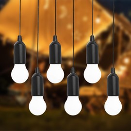 MODOAO Lamping LED Leuchte, Pull Light Led Camping Laterne,Hängende Zeltleuchte,Tragbare LED Lampe Warmweiß für Camping, Wandern, Outdoor, Party (Black, 6 Pack)