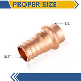 GUOFIS 10-Pack Copper Press Fittings, 1/2" x 3/4" PEX Crimp Coupling Adapter