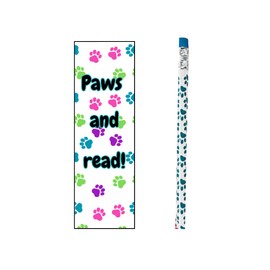 Whimsical Paw Print Sets, Paws and Read Bookmarks with Matching Pencils, Classroom Student Rewards, 48 Sets (96 Pieces)
