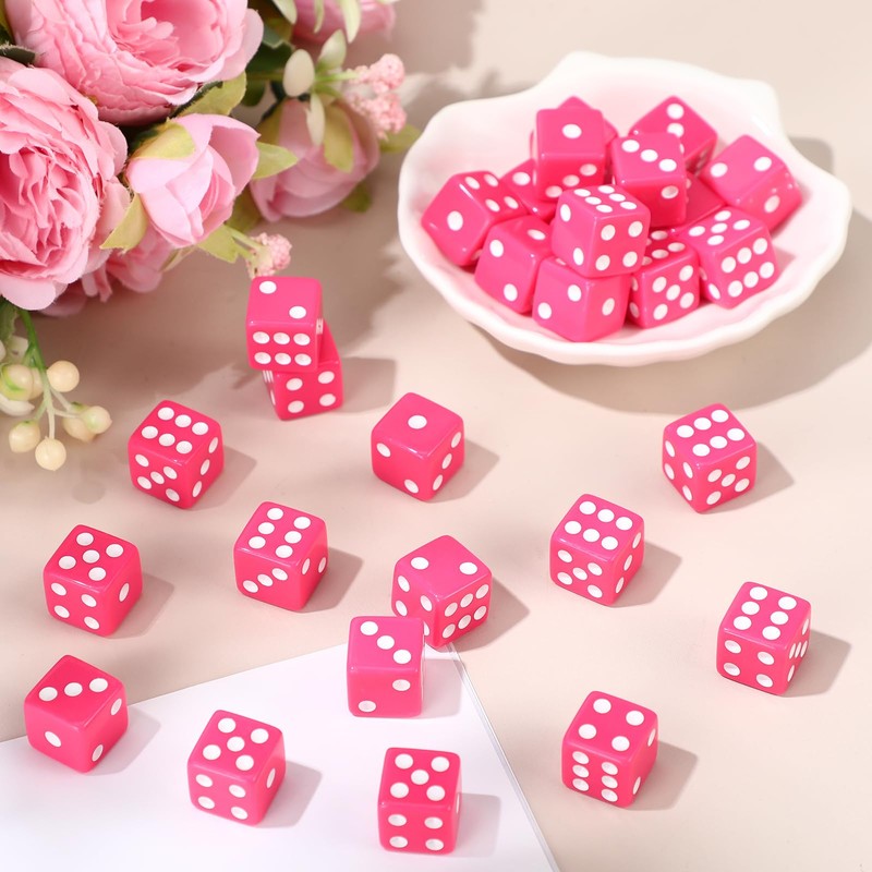 Poen 30 Pcs Hot Pink Dice Set Opaque 16mm Dice