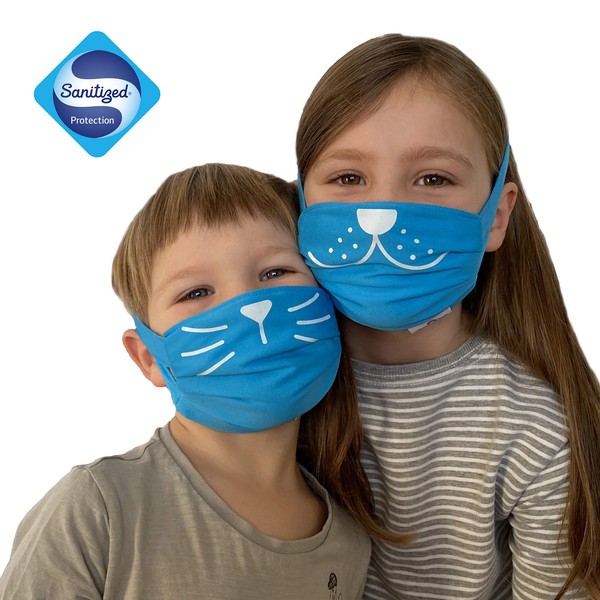 Trunki Kids Reusable Face Masks 2x Lightweight & Breathable Fabric with Adjustable Children's Comfort Strap: Cat & Dog Blue