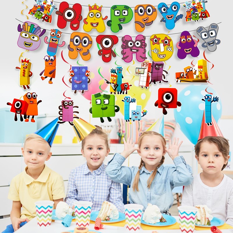 Numberblock Birthday Banner, Block Banner with Spiral, Party Decorations Banners