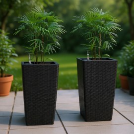 Smart Planter 22 Inch Black Square Faux Rattan Automatic Watering Indoor Outdoor Flower Pot Home Usecolor: as Pic Color