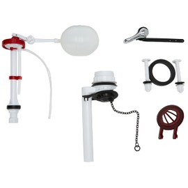 DICA, Juego Completo de Accesorios para W.C., Acabado Blanco, Rojo, Negro, Plastico, Polietileno, Hule, Válvula de Descarga con Sapo, K4056P