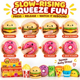 Slow Rising Squishy Blind Box Set, 12 Random Cute Squeeze Toys in Display Box, Food or Christmas Theme, Mystery Desk Fidget Toys for Adults, Party Favor and Giftable Assortment